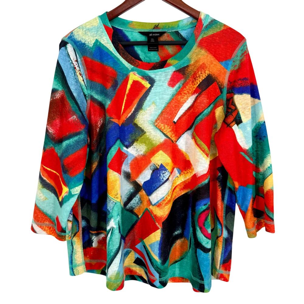 Ali Miles PXL Petite XL Abstract Colorful Wearable Art to Wear Blouse Shirt Top